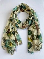Sjaal met een mix van bloemen in 6 kleuren 30% zijde met 70% viscose