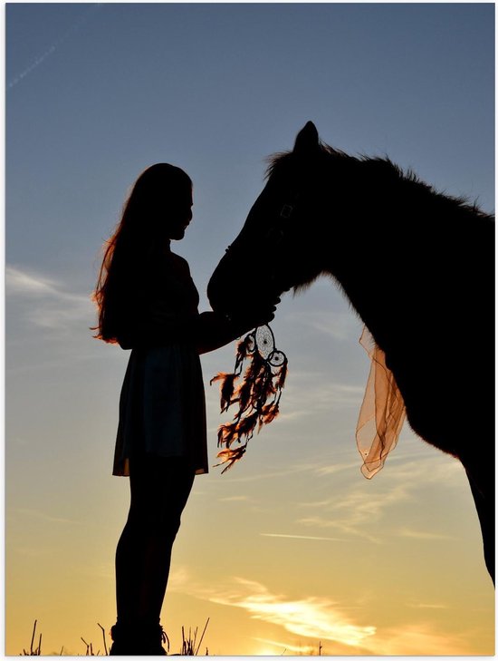 Poster – Indiaans Meisje met Paard - 30x40cm Foto op Posterpapier