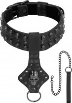 Ouch! Skulls and Bones - Neck Chain with Skulls and Leash - Blac - Bondage Toys - Accessories