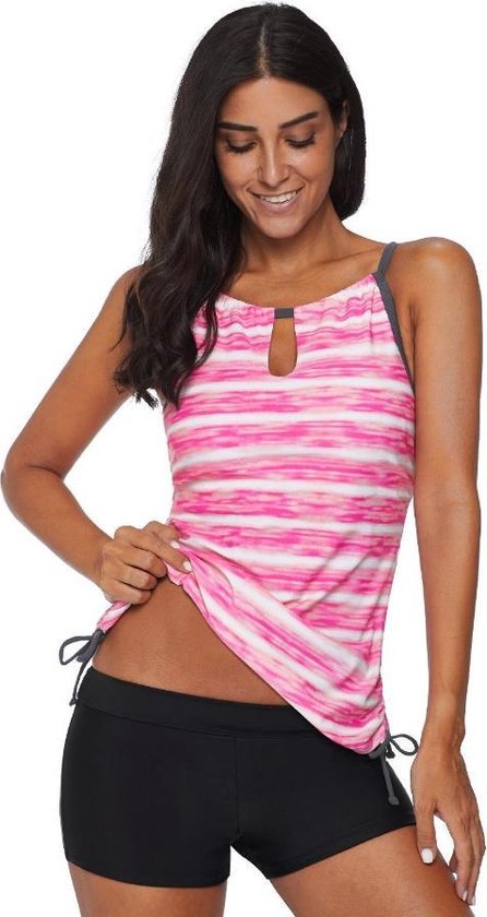 Tankini Dames 2-Delig - Roze Gestreept - Trichell - Maat XL