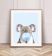 Poster Koala - Kinderkamer - Babykamer - Bubble gum Blauw 30x21cm - A4
