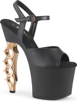 Pleaser Sandaal met enkelband, Paaldans schoenen -38 Shoes- IRONGRIP-709 US 8 Zwart/Champagne