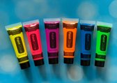 Body Paint - Neon make up - Glow in the dark Face & Body paint - 6 stuks - water washable - neon verf - Glows for hours - paintglow products - Creates its own light - for special effects - 1/2fl:OZ./14.2ml - kleur geel,groen,oranje,blauw,paars,roze -