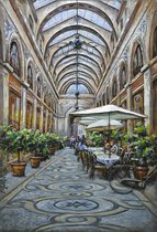 Schilderij - Metaalschilderij - Overdekte Passage, Restaurant,  3D, 80x120cm