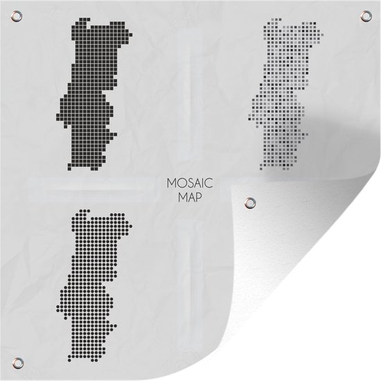 Illustration du Portugal en quatre styles dans le jardin noir et blanc affiche 50x50 cm - petit - Toile de jardin / Toile d'extérieur / Peintures pour l'extérieur (décoration de jardin)