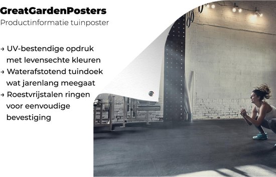Une femme accroupie dans le gymnase affiche de jardin 60x40 cm - petit - Toile de jardin / Toile d'extérieur / Peintures pour l'extérieur (décoration de jardin)