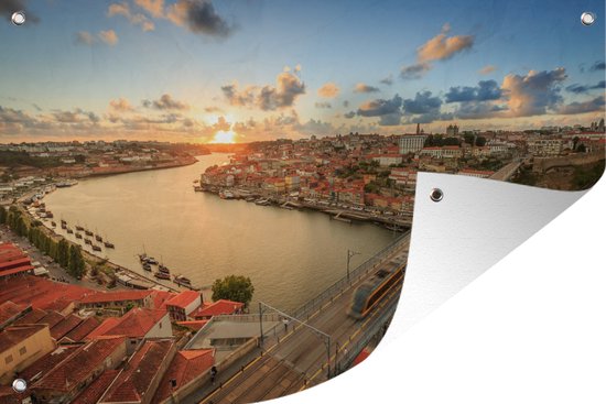 Tuindecoratie Zonsondergang in Porto - 60x40 cm - Tuinposter - Tuindoek - Buitenposter