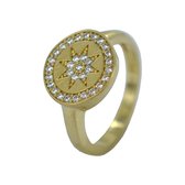 Silventi 9SIL-21420 Zilveren Ring - Dames - Ster - Zirkonia - 12 mm Doorsnee - Maat 54 - Mat - Zilver - Gold Plated -(Verguld/Goud op Zilver)