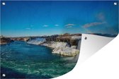 Tuindecoratie Prachtige regenboog bij de Niagarawatervallen in Noord-Amerika - 60x40 cm - Tuinposter - Tuindoek - Buitenposter