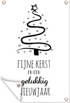Tuindecoratie Fijne kerst en een gelukkig Nieuwjaar - Spreuken - Quotes - Oud en nieuw - 40x60 cm - Tuinposter - Tuindoek - Buitenposter