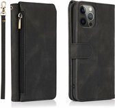 iPhone 11 Pro Max Bookcase hoesje met rits- Magneetsluiting Pasjeshouder Kunstleer Flipcase Hoesje - Apple iPhone 11 Pro Max - Zwart