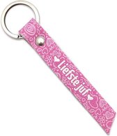 Leren sleutelhanger - liefste juf- juffen cadeautje- cadeau voor juffrouw - sleutelhangers - kleur roze