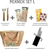 green-goose® Picknick Tas L met Inhoud | Tyvek Thermo Lunchtas | Tyvek Koeltas | Siliconen Schilmesje en Dunschiller | 4 Bamboe Lepeltjes | 4 Bamboe Vorkjes | 10 Herbruikbare Metal
