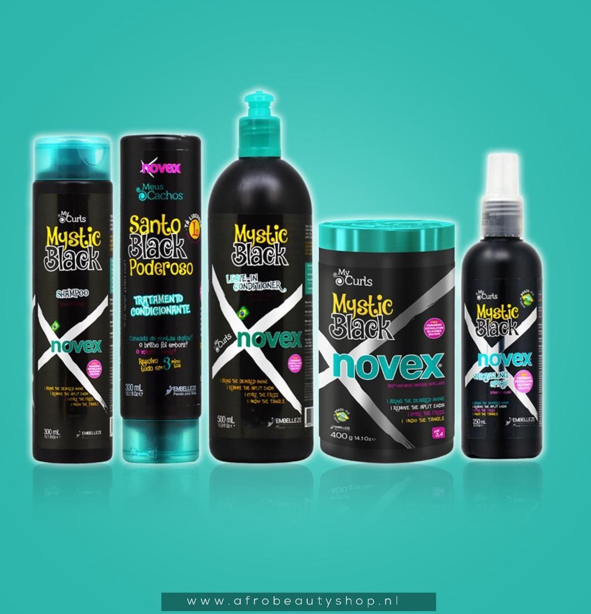Novex Mystic Black Shampoo + Conditioner + Leave in + Mask 14oz + Oil + Spray