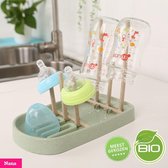 Flessenrek Afdruiprek voor Babyflessen met lekbak - Flessendroogrek met BIO Tarwestro - Groen