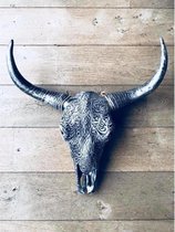Skull Buffelschedel Bedrukt - Dierenschedel - Skull - 64 cm - Zilver