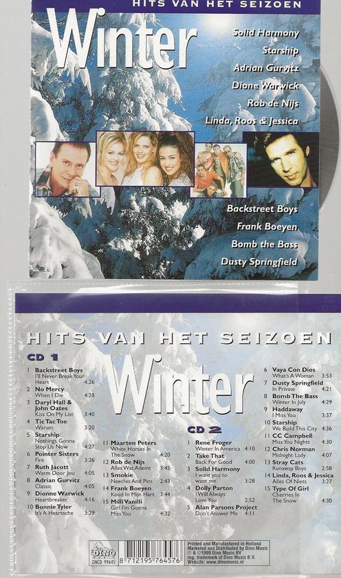 Albumhoes met de titel "Winter" bovenaan, met een winterse foto van sneeuw en bomen, en foto's van artiesten.