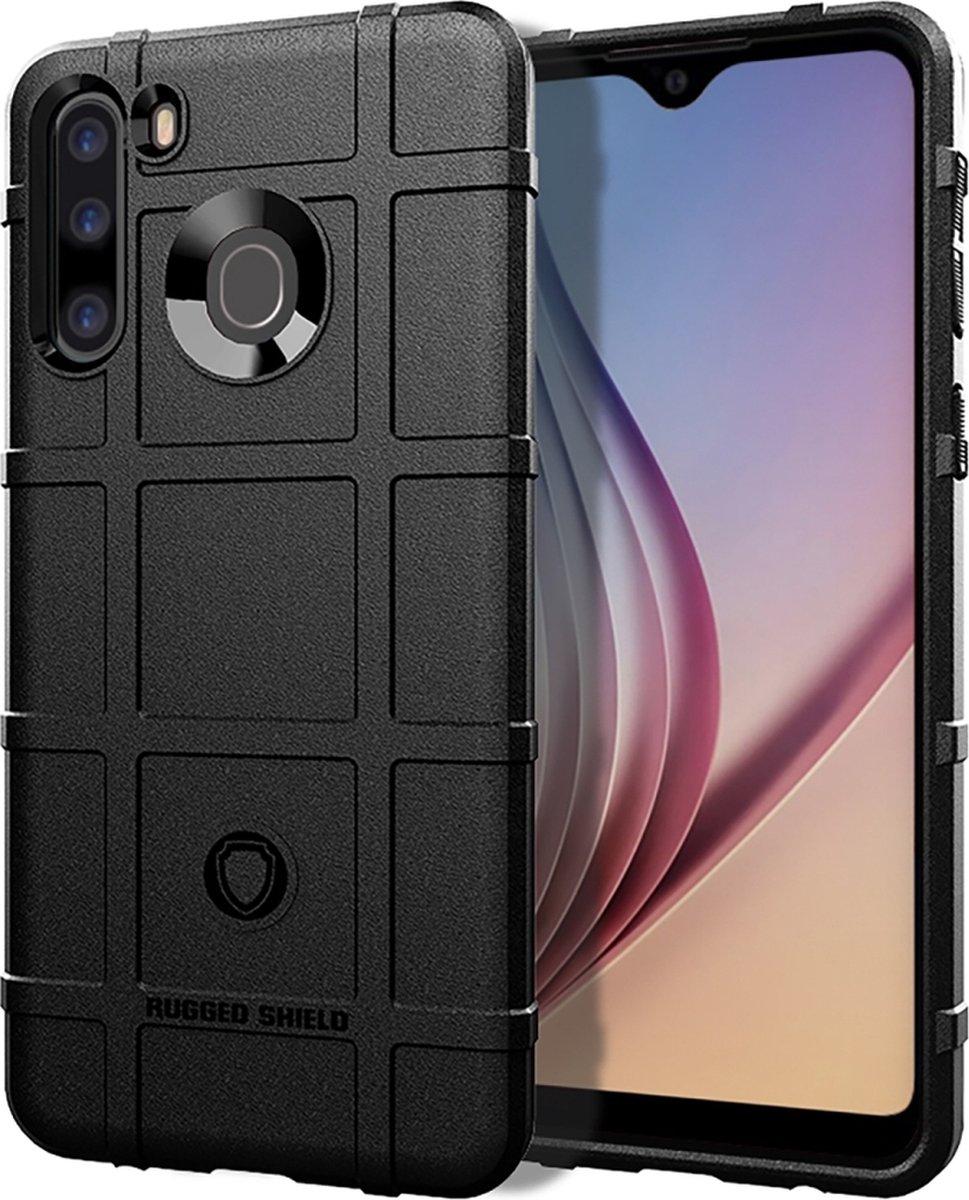 Mobigear Hoesje geschikt voor Samsung Galaxy A21 Telefoonhoesje Flexibel TPU | Mobigear Rugged Shield Backcover Shockproof | Schokbestendig Galaxy A21 Telefoonhoesje | Anti Shock Proof - Zwart