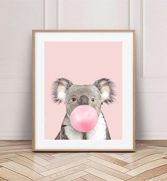 Poster Koala - Kinderkamer - Babykamer - Bubble gum Roze 30x21cm - A4