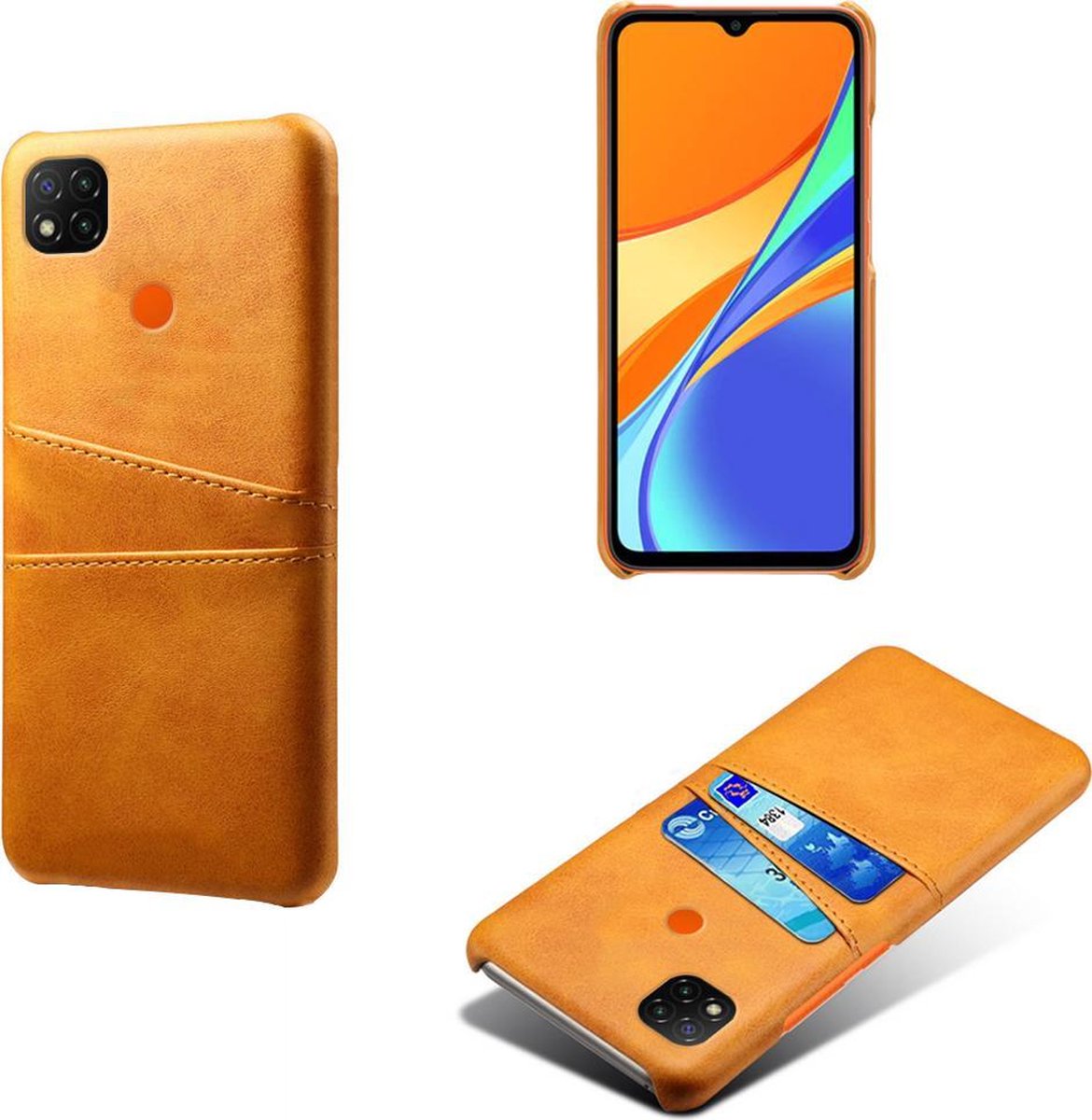 Backcover met Opbergvakjes + PMMA Screenprotector voor Xiaomi Redmi 9C _ Bruin