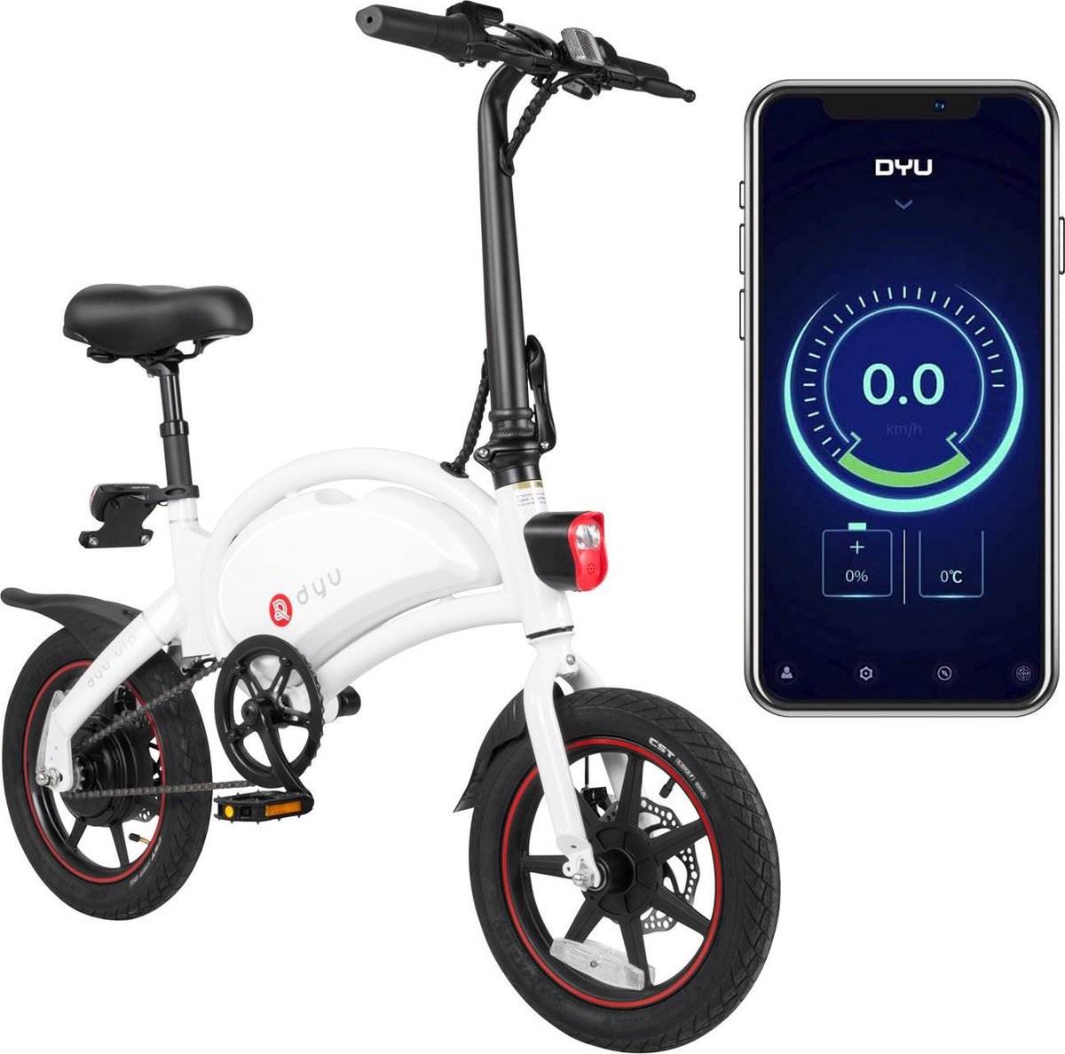 DYU - E-Bike D3+ - Elektrische fiets - Smart bike - met App - Opvouwbaar - 350W / 42V / 10Ah - 3 Versnellingen - 25 KM/H - Wit