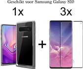 Samsung S10 Hoesje - Samsung Galaxy S10 hoesje transparant siliconen case hoes cover hoesjes - Full Cover - 3x Samsung S10 screenprotector