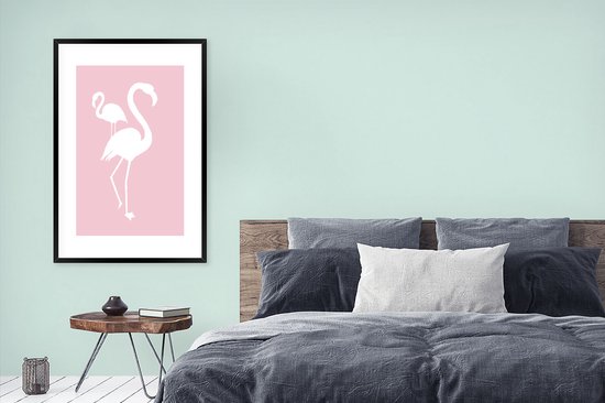 Silhouettes Witte de deux flamants roses sur fond rose clair 80x120 cm