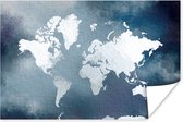 Poster Wereldkaart - Aquarel - Blauw - 30x20 cm