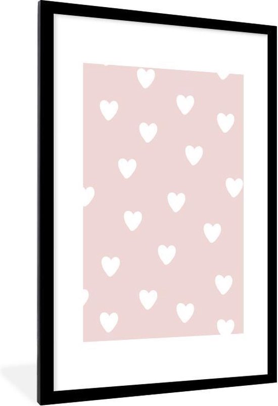 Foto: Fotolijst inclusief poster posterlijst roze hartjes meisjeskamer decoratie fotokader meisje kinderkamer accessoires picture frame kinderen lijsten zwarte lijst 60x90 cm muurdecoratie slaapkamer kinderposter