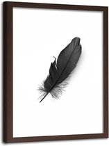 Foto in frame , Zwarte veer ​, 80x120cm , Zwart wit  , Premium print