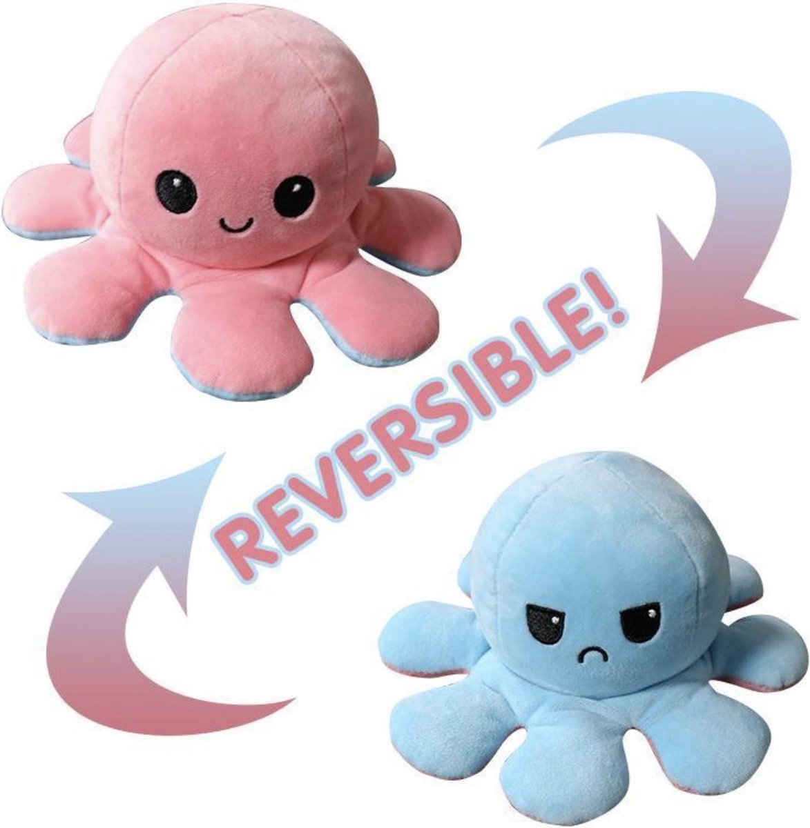 Lilly's & Billy's® Knuffel Octopus Roze/Blauw - Mood Knuffel Omkeerbaar - Reversible Octopus - Octo