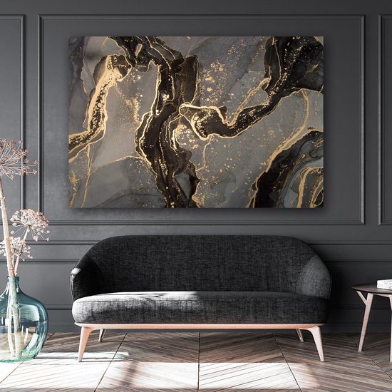 Meevoelen Variant Oude man KEK Original - Marble Black & Gold - wanddecoratie - 90 x 60 cm -  muurdecoratie -... | bol.com