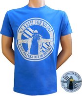 Blauw T-shirt en pin "We kneel for no one, keep politics out of football" maat XXL