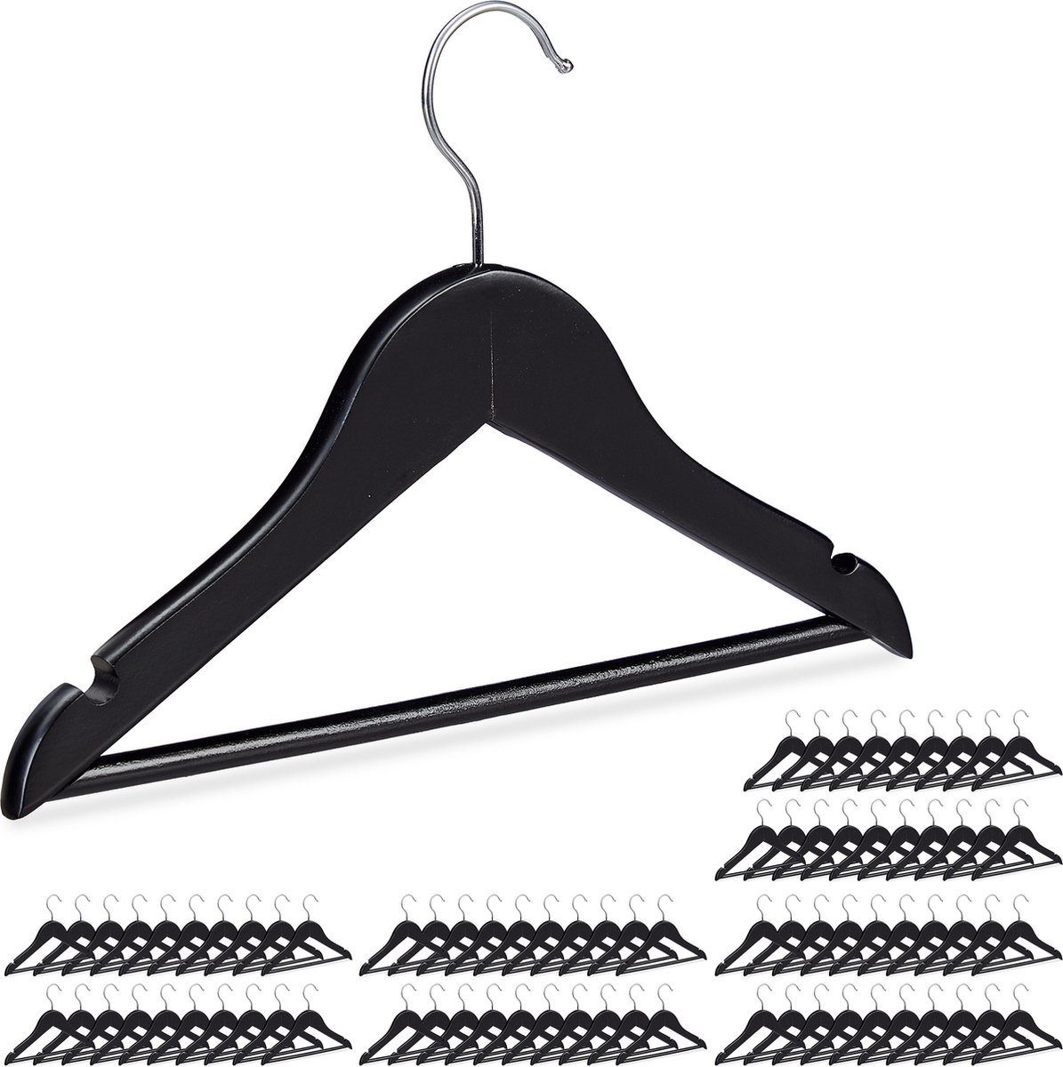 80x kinderkledinghanger hout - kleerhanger kinderen - broekhanger - zwart