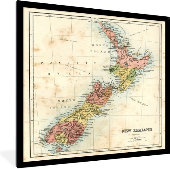 Fotolijst incl. Poster - Een illustratie van een historische kaart van Nieuw-Zeeland - 30x40 cm - Posterlijst