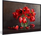 Fotolijst incl. Poster - Verwelkte en vervaagde rode tulpen - 60x40 cm - Posterlijst