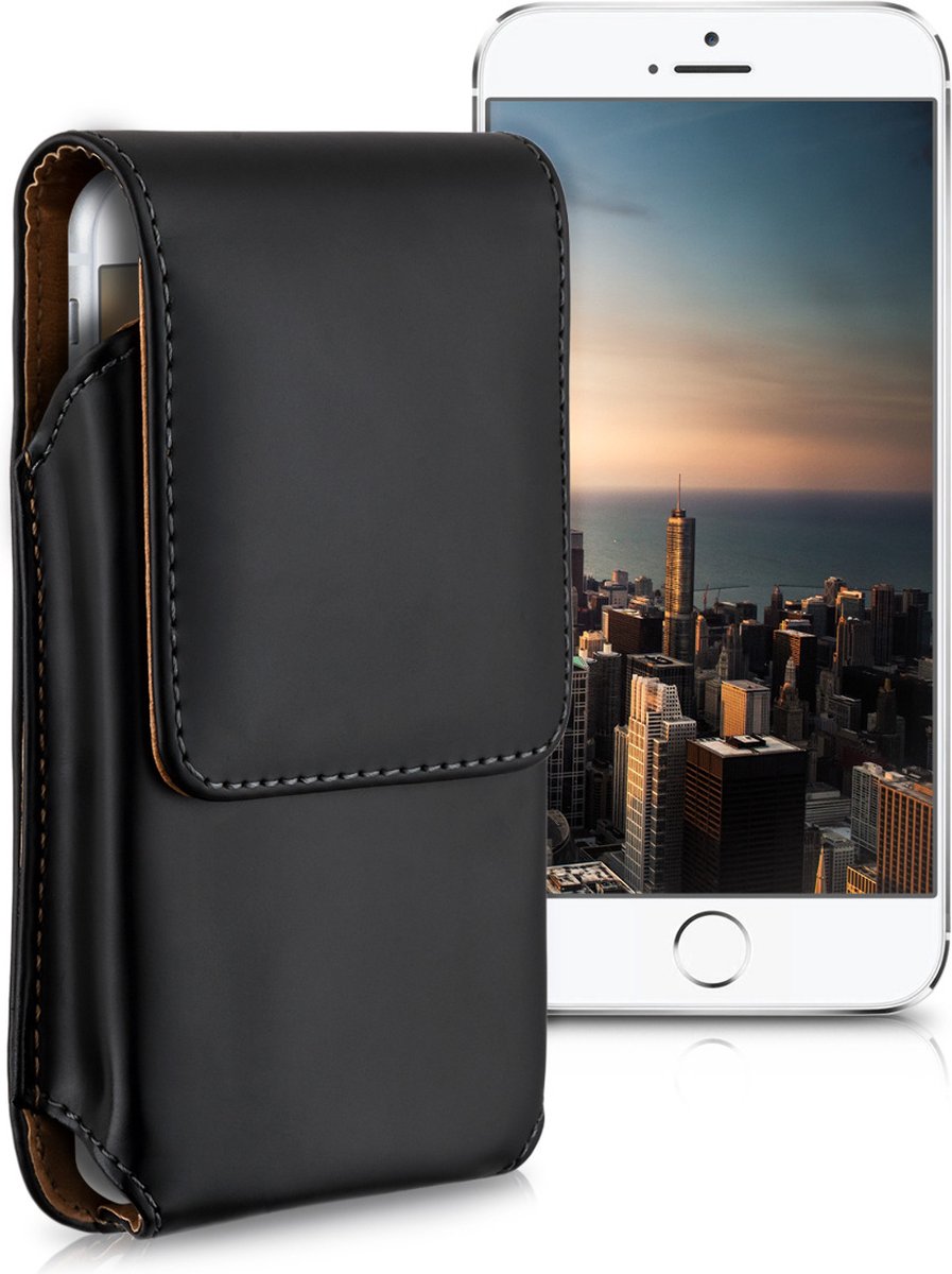 kwmobile heuptasje voor smartphone met gordelclip - geschikt voor S - 4,5" - Fanny pack in zwart - Imitatieleren gordeltas 13,5 x 6,9 cm