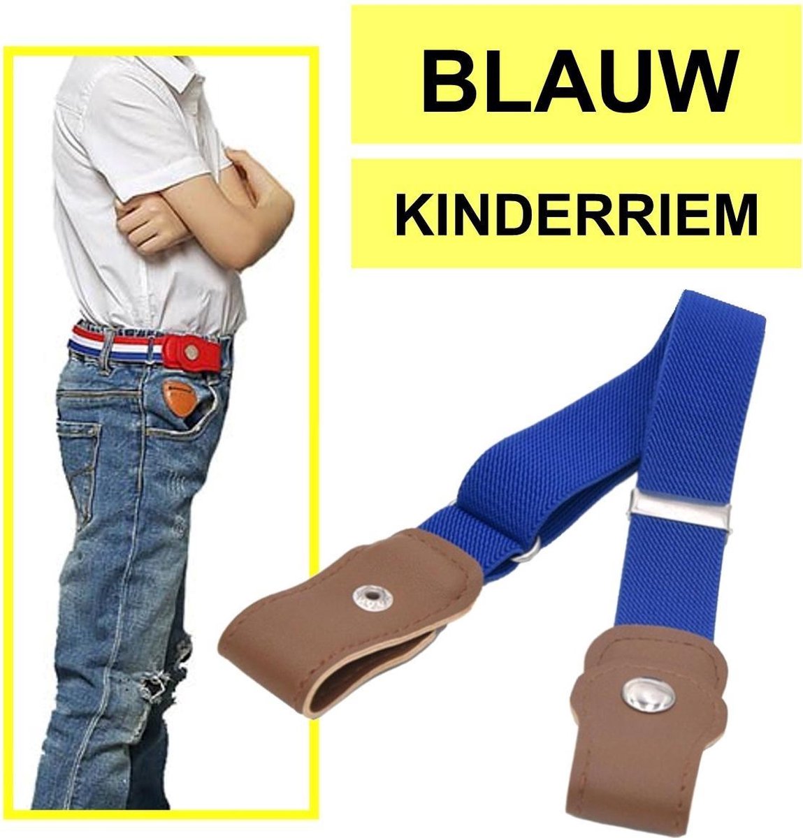Fako Fashion - Kinderriem Zonder Gesp - Gespvrije Riem Kinderen - Elastische Riem - Rekbare Riem - Broekriem Zonder Gesp - Stretch Riem - Blauw