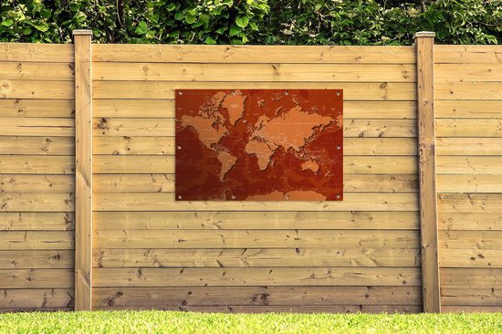 Carte du monde difficile avec des tons rouille.Affiche de jardin 120x80 cm