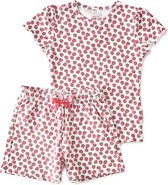 Little Label Pyjama Meisjes - Maat 146-152 - Shortama - Aardbeiprint Rood - Zachte BIO Katoen