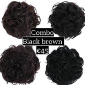 4x Hairbun Crunchie Haarstuk Messy Bun Up Do Black Brown