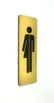 Deurbordje Toilet - WC bordjes – Tekstbord WC – Toilet bordje – WC - Bordje – Vrouw Man Toilet – Dames Heren - Geborsteld Goud Look – Pictogram – Genderneutraal - Zelfklevend – 5 cm x 15 cm x 1,6 mm - 5 Jaar Garantie