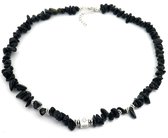 Dielay - Ketting met Zwarte Onyx - Lengte Verstelbaar 42-47 cm - Zilverkleurig