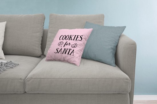 Sierkussen Citations de Noël pour l'intérieur - Quote Cookies pour le Père Noël décoration murale Noël rose pastel - 40x40 cm - Coussin intérieur carré en coton