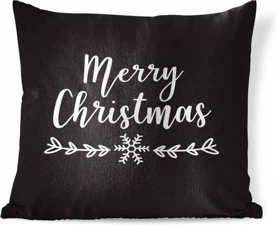 Sierkussens - Kussen - Kerst quote Merry Christmas tegen een zwarte achtergrond - 50x50 cm - Kussen van katoen