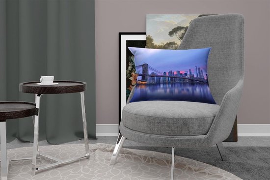 Sierkussen New York Luxury Deco pour l'intérieur - New York derrière le Bridge de Brooklyn - 50x30 cm - coussin intérieur rectangulaire en coton