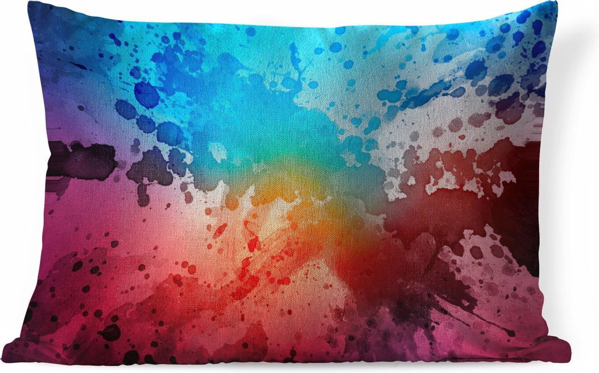 Sierkussens - Kussen - Abstract werk gemaakt van waterverf en verfspatten op een gekleurde achtergrond - 50x30 cm - Kussen van katoen