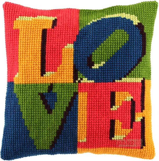 Pako borduurpakket kruisteek kussen - LOVE - geprint stramien - 003.289 - DIY kit