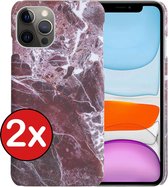 Hoes voor iPhone 11 Pro Max Hoesje Marmer Hardcover Fashion Case Hoes - Hoes voor iPhone 11 Pro Max Marmer Hoesje Hardcase Back Cover - Rood x Wit - 2 PACK