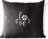 Buitenkussens - Tuin - Quote Love met een hondenpootje op een zwarte achtergrond - 60x60 cm